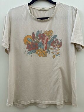 Dolkii Hawaii Women's Beige Graphic Floral Uterus Crewneck T-Shirt